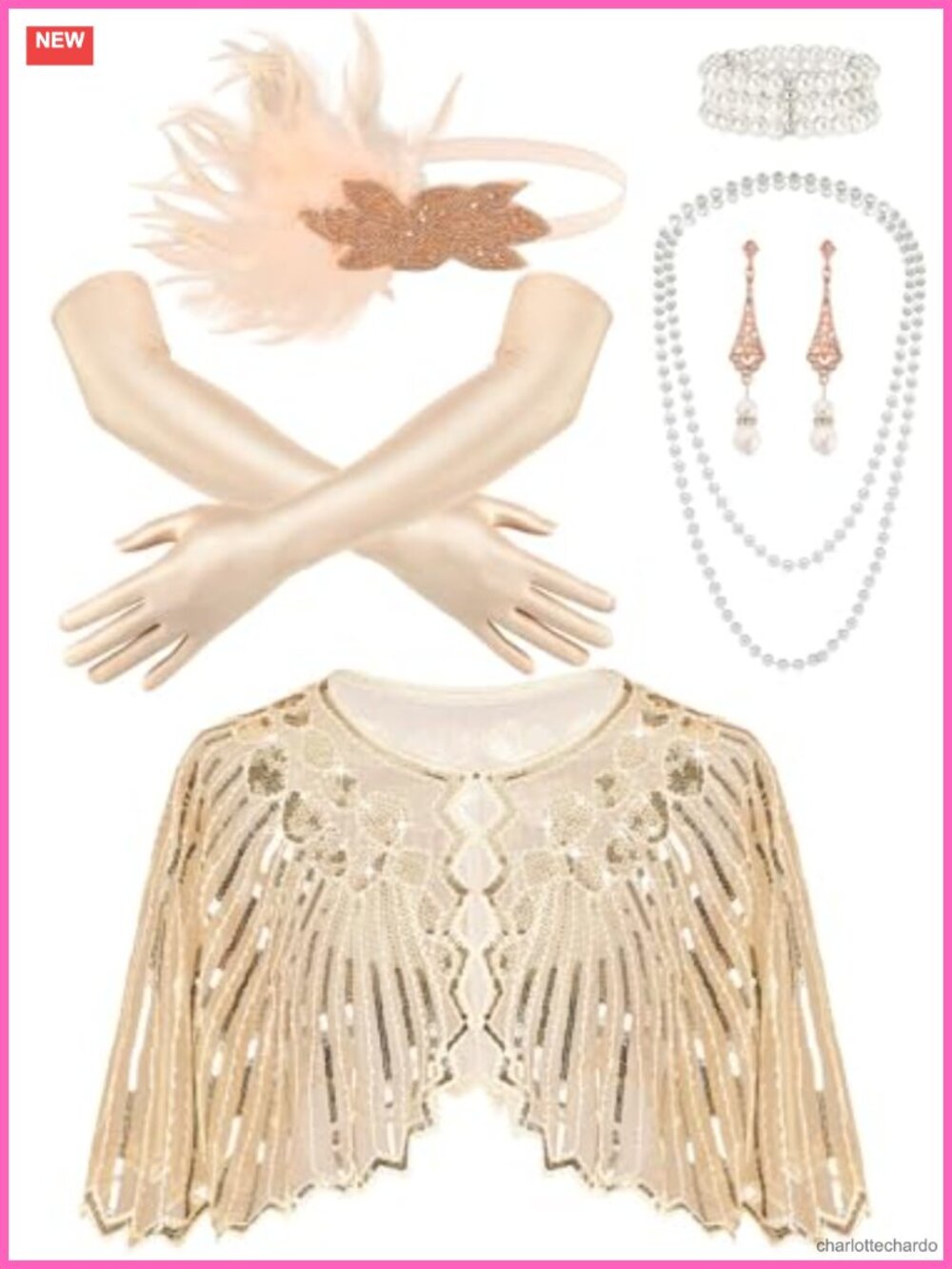 1920s Flapper Costume Accessory Set Sequin Cape Feather Headband Gloves